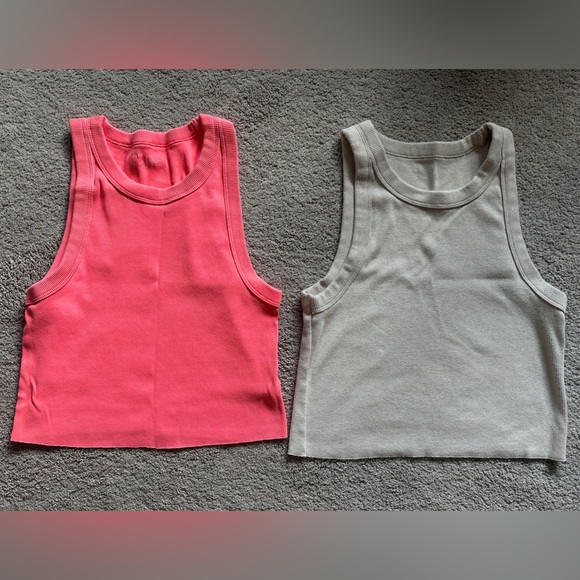 Aerie Bundle 2 Cropped Ribbed Tank Tops Razorback Size XL Neon Pink and Cream - Picture 1 of 9